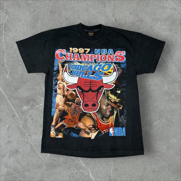 Vintage 1997 Chicago Bulls Champions Sz Large Rap Single Stitch Reprint T-Shirt - Picture 1 of 8